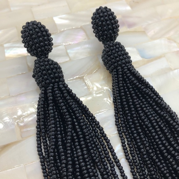 ⭐️New⭐️ Post Drop Black Beaded Tassel Earrings - Picture 4 of 9